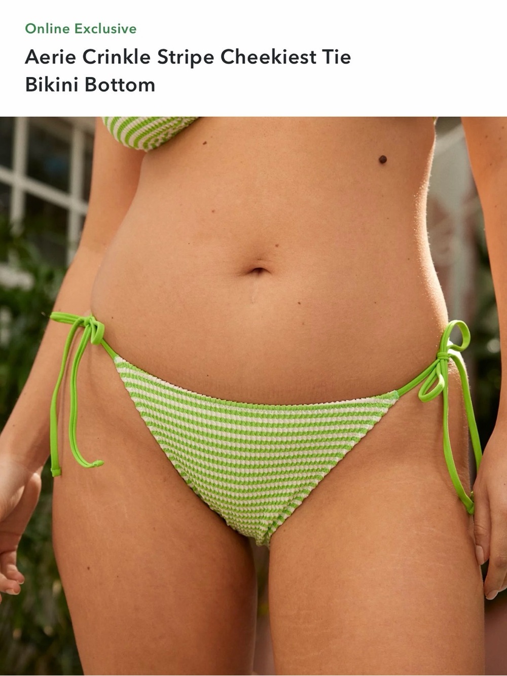 Aerie crinkle stripe cheekiest tie bikini bottom size large